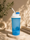 FUSION 600ML Blue Protein Shaker Bottle with Storage