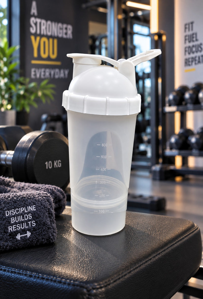 FUSION 2 600ML Frost Clear Protein Shaker Bottle with Storage
