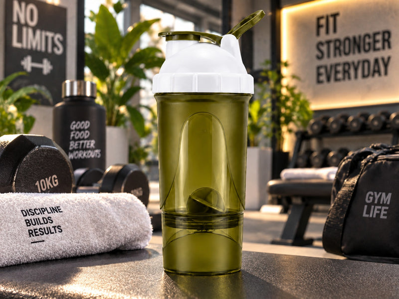 FUSION 2 600ML Teal Green Protein Shaker Bottle with Storage