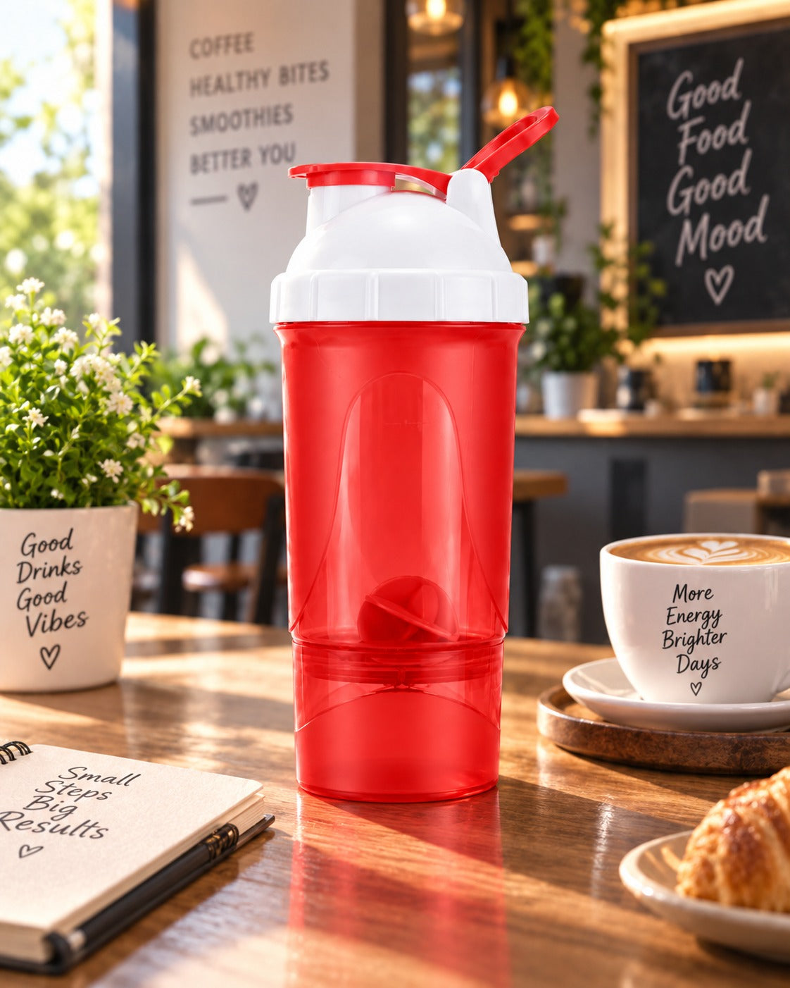 FUSION 2 600ML Crimson Red Protein Shaker Bottle with Storage
