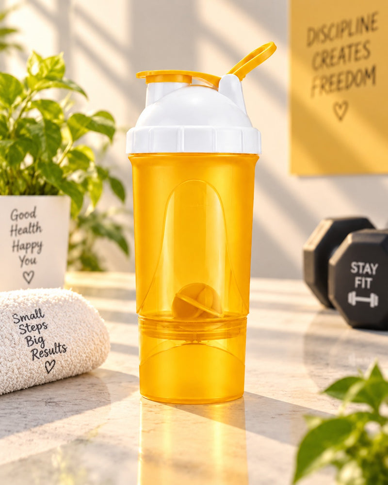 FUSION 2 600ML Orange Protein Shaker Bottle with Storage