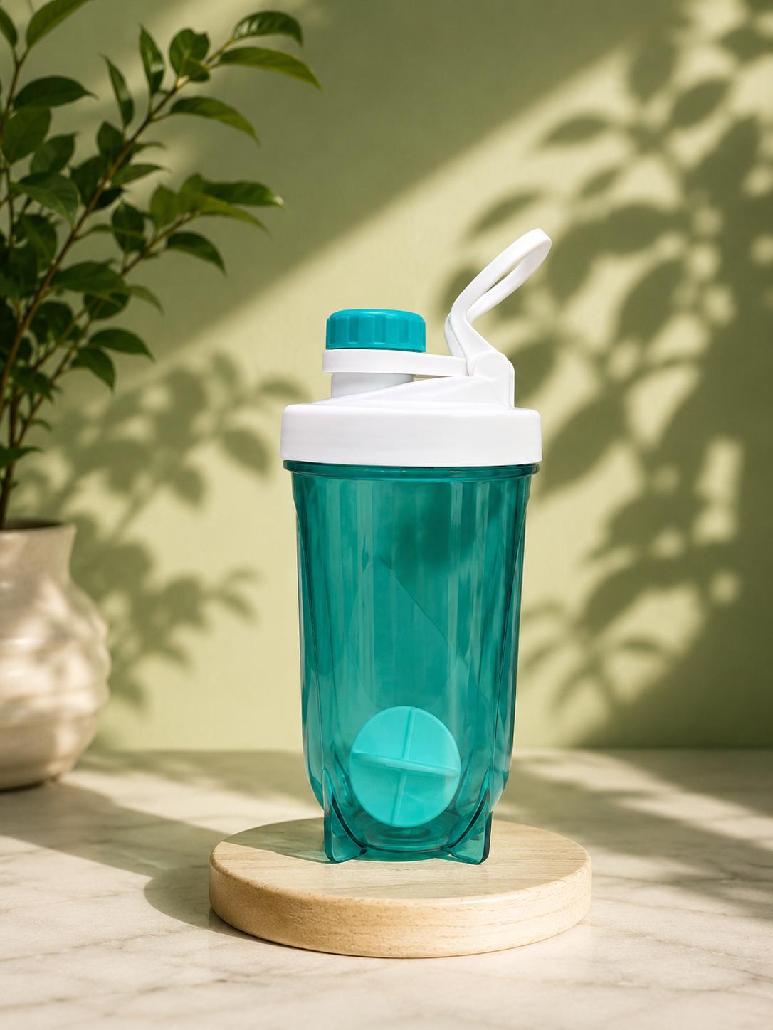 Transparent Teal Protein Shaker Bottle with Agitator Insert | Gym Water Bottle