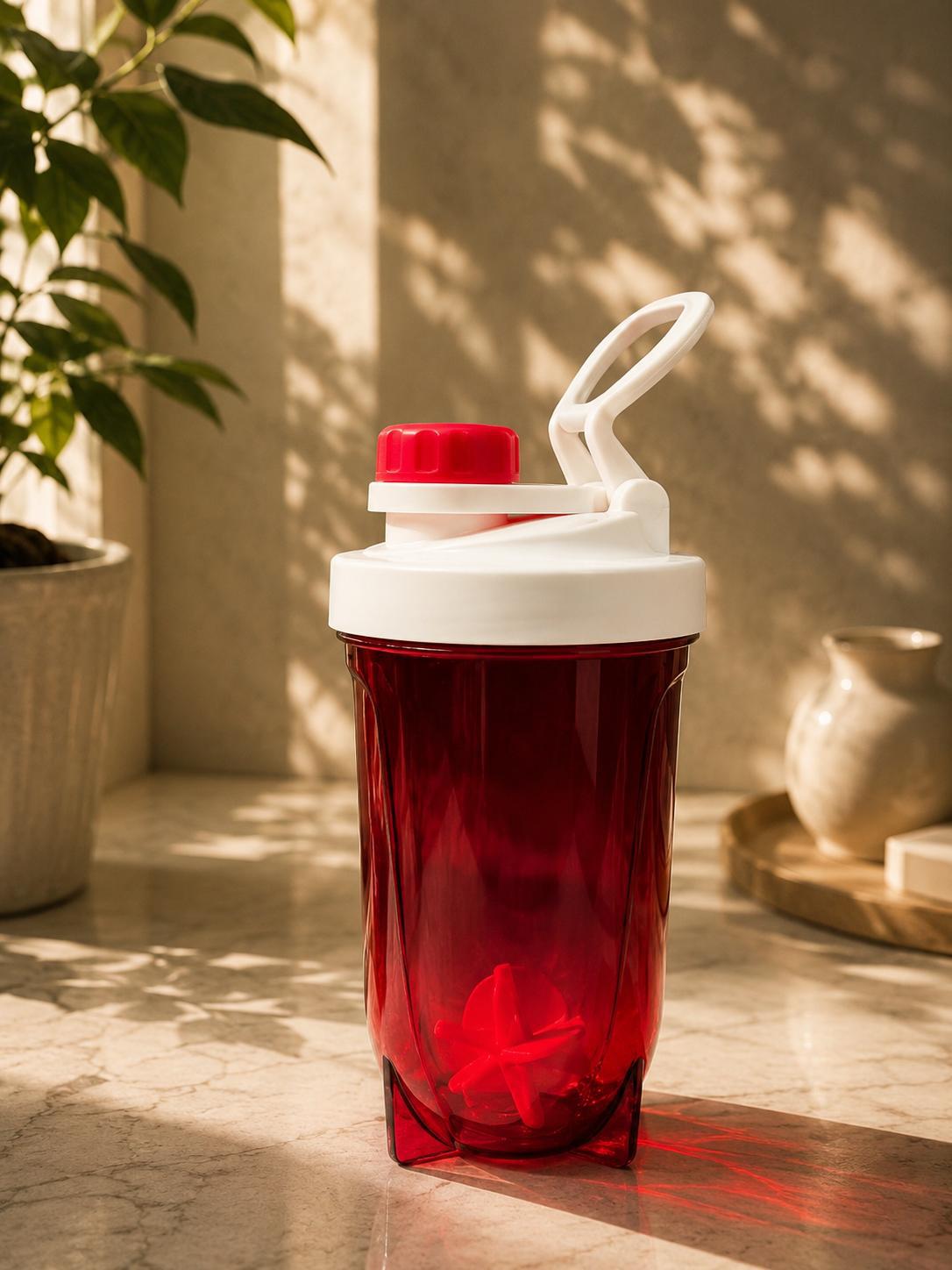 Transparent Red Protein Shaker Bottle with Agitator Insert | Gym Water Bottle