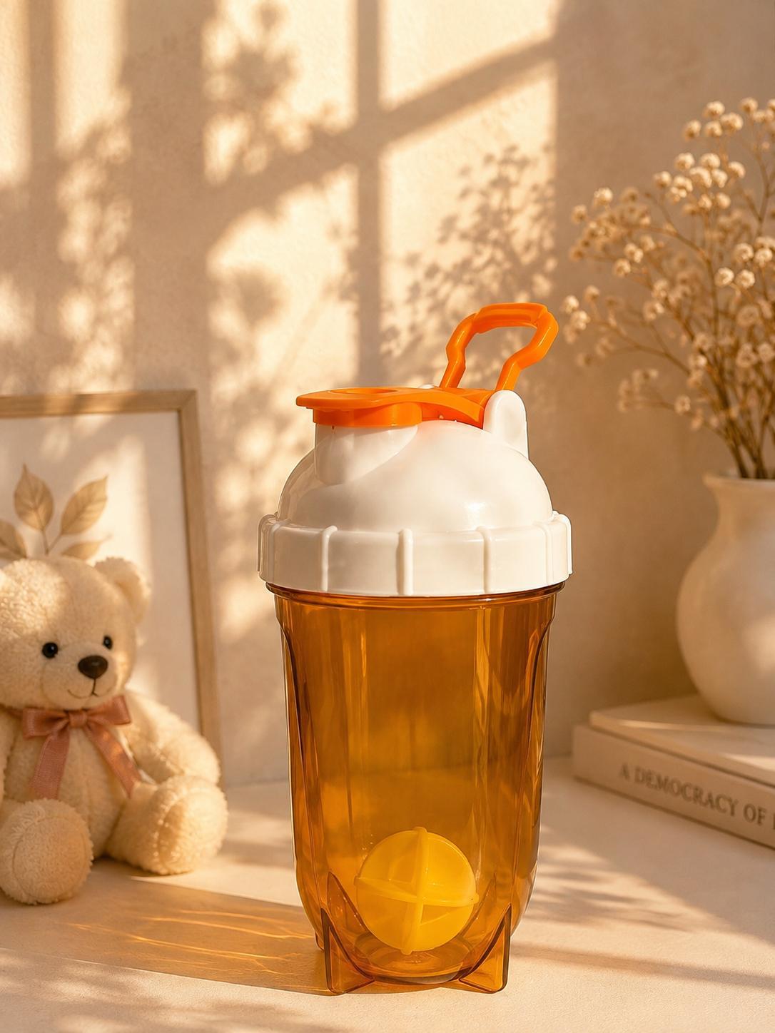 Transparent Amber Orange Protein Shaker Bottle with Flip Cap | Gym Water Bottle