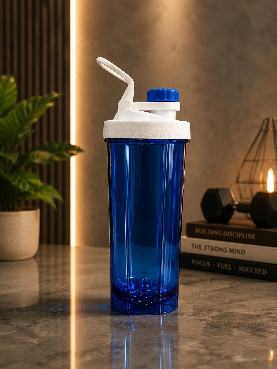 Transparent Royal Blue Protein Shaker Bottle with Twist Cap | Gym Water Bottle