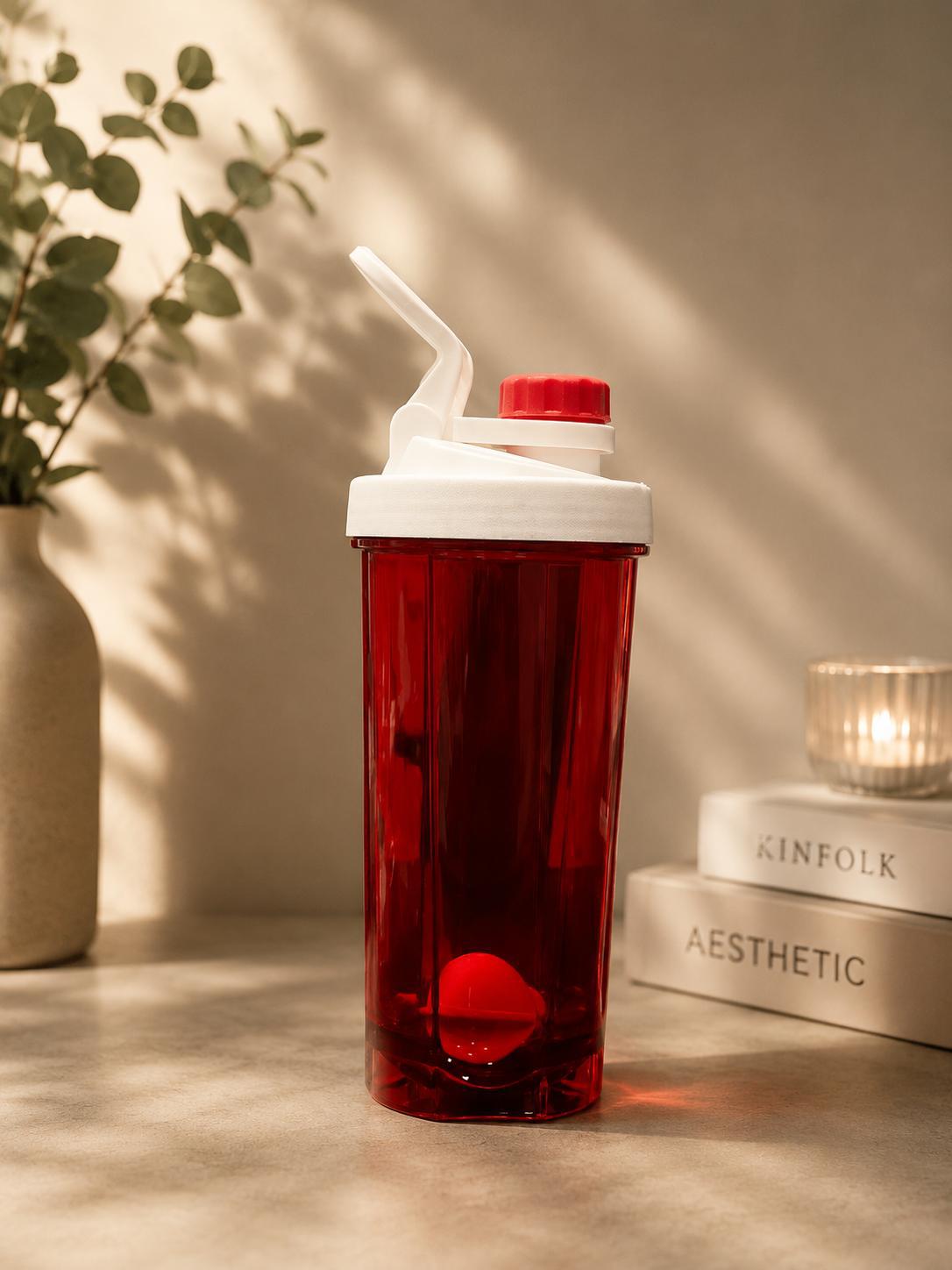 Transparent Red Protein Shaker Bottle with Agitator Insert | Gym Water Bottle