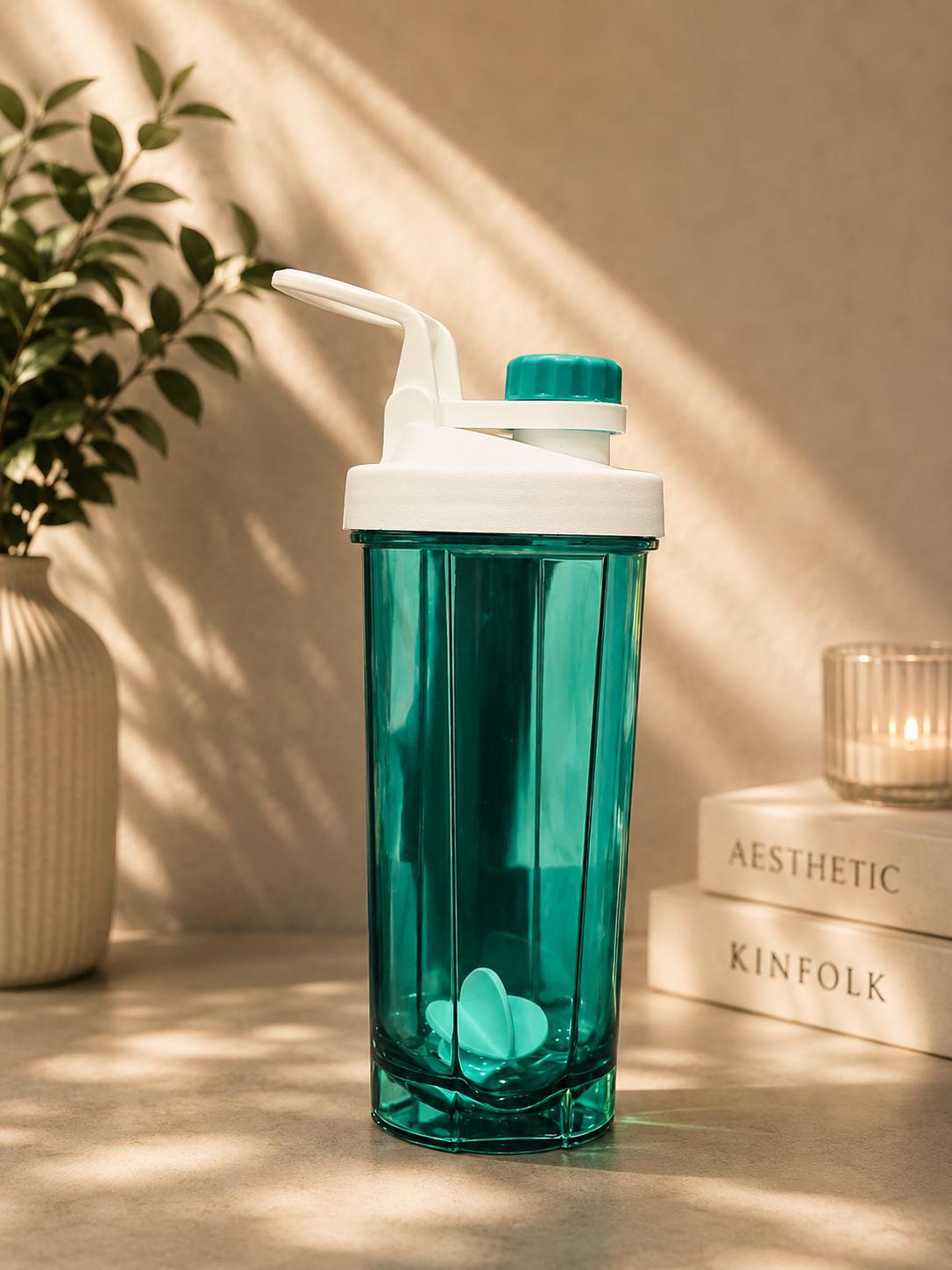 Transparent Teal Protein Shaker Bottle with Agitator Insert | Gym Water Bottle