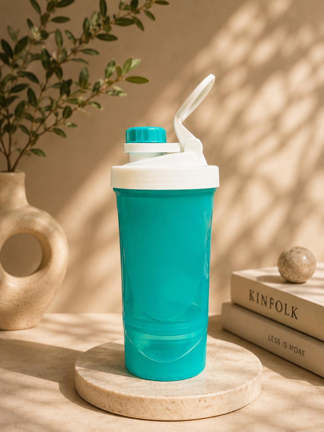 Transparent Teal Green Protein Shaker Bottle with Twist Cap | Gym Water Bottle