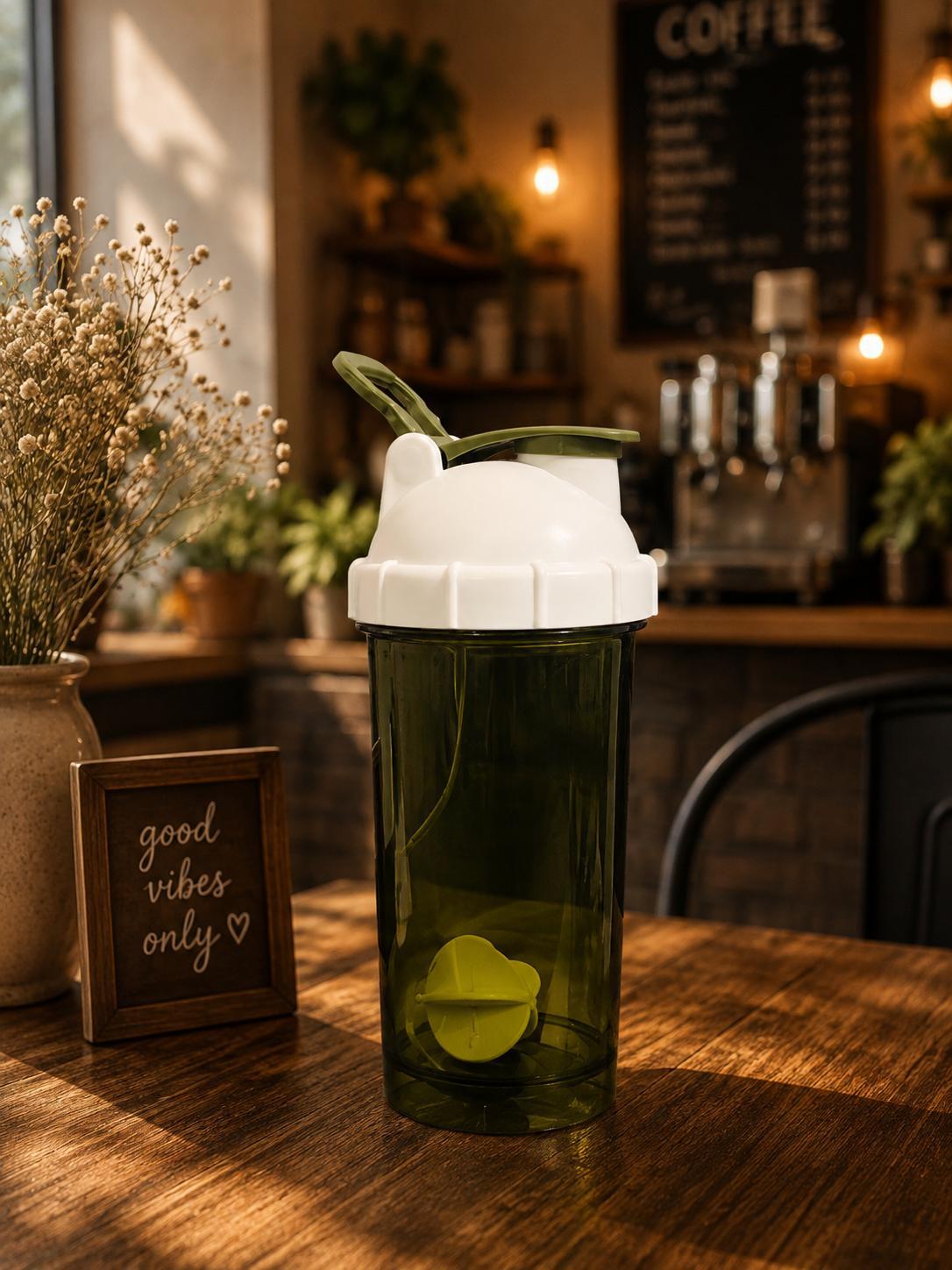 Transparent Olive Green Protein Shaker Bottle with Agitator Insert | Gym Water Bottle