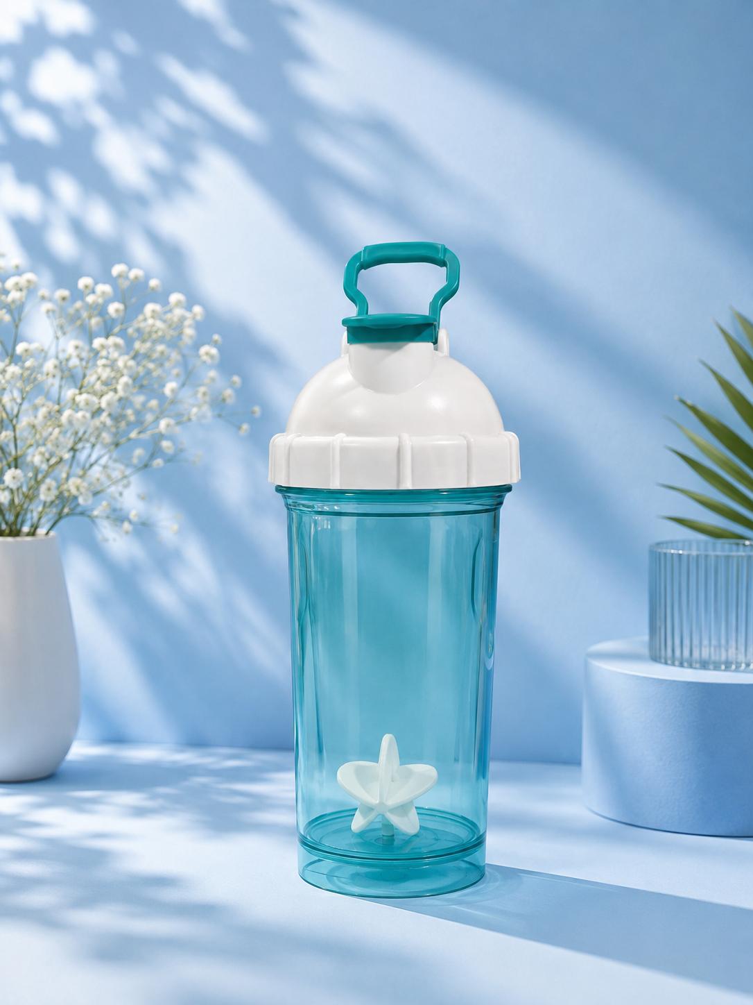 Blue Clear Protein Shaker Bottle with Star Mixing Insert | Leak-Proof Gym Water Bottle