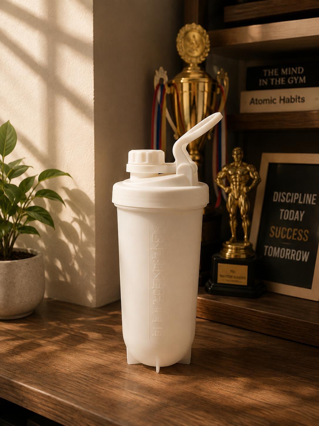 Matte White Protein Shaker Bottle with Measurement Markings | Gym Water Bottle