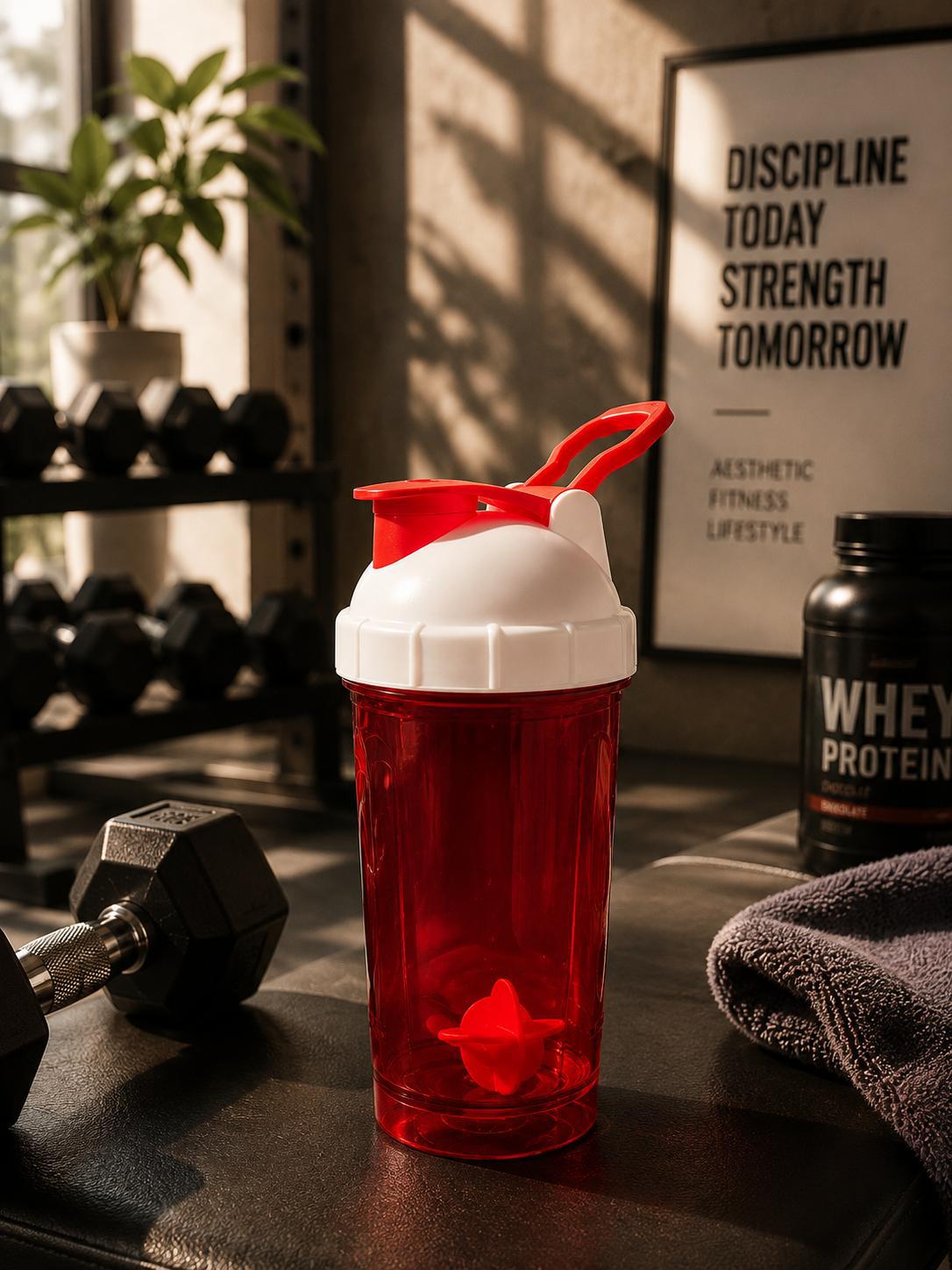 Red Clear Protein Shaker Bottle with Mixing Insert | Leak-Proof Gym Water Bottle