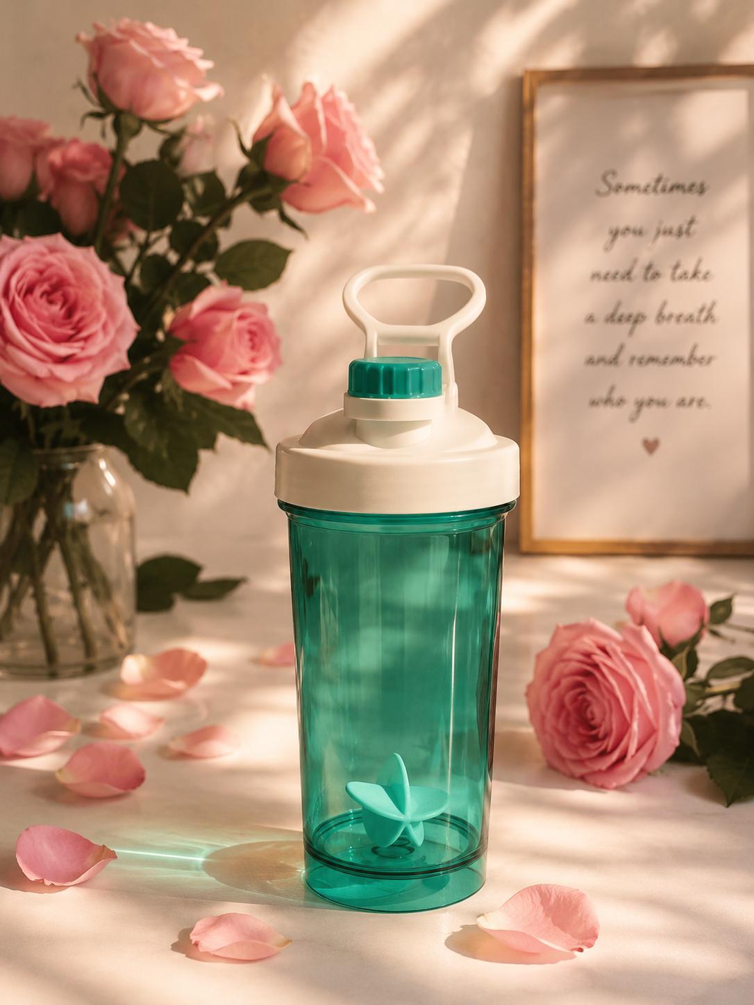 Transparent Teal Protein Shaker Bottle with Star Mixing Insert | Gym Water Bottle