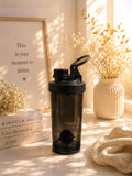 Transparent Black Protein Shaker Bottle with Mixing Agitator | Gym Water Bottle