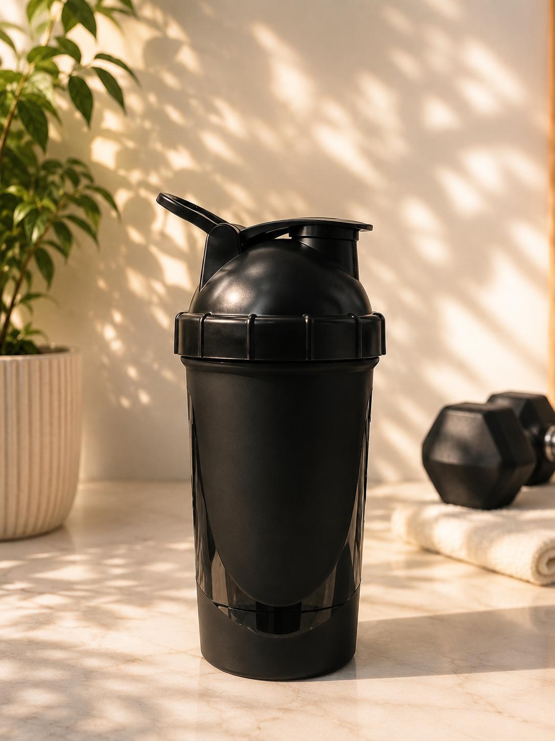 Matte Black Dual-Texture Protein Shaker Bottle | Leak-Proof Gym Water Bottle
