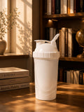 Minimalist Solid White Gym Shaker Cup with Carry Handle & Flip Cap