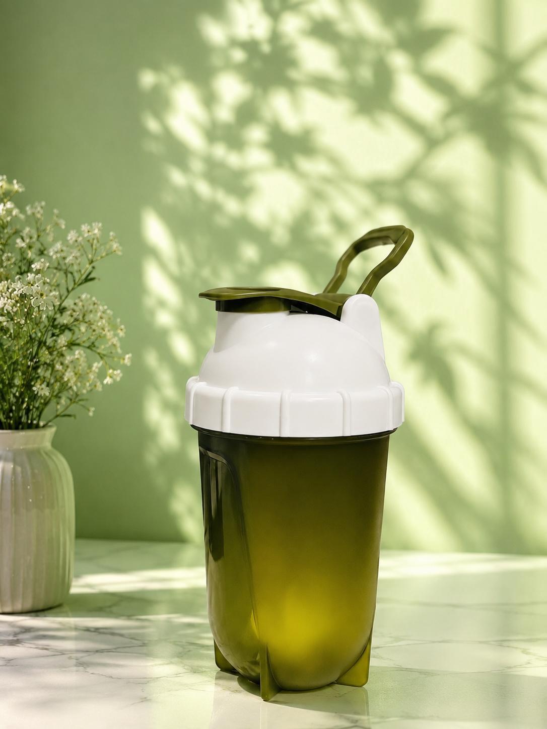 Transparent Olive Green Protein Shaker Bottle with Base Feet | Gym Water Bottle