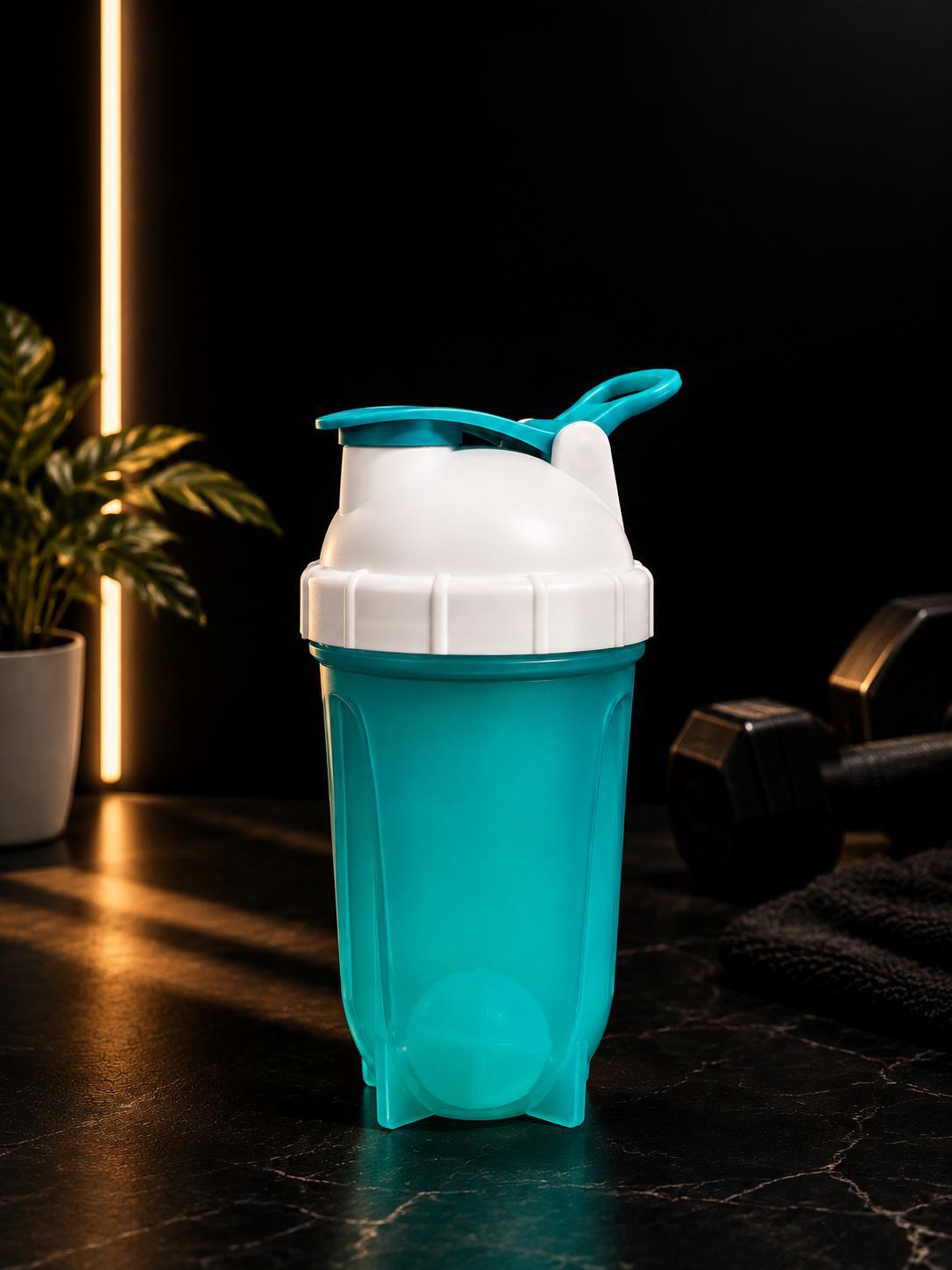 Transparent Teal Protein Shaker Bottle with Base Feet | Gym Water Bottle