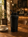 Matte Black Protein Shaker Bottle with Twist Cap | Leak-Proof Gym Water Bottle
