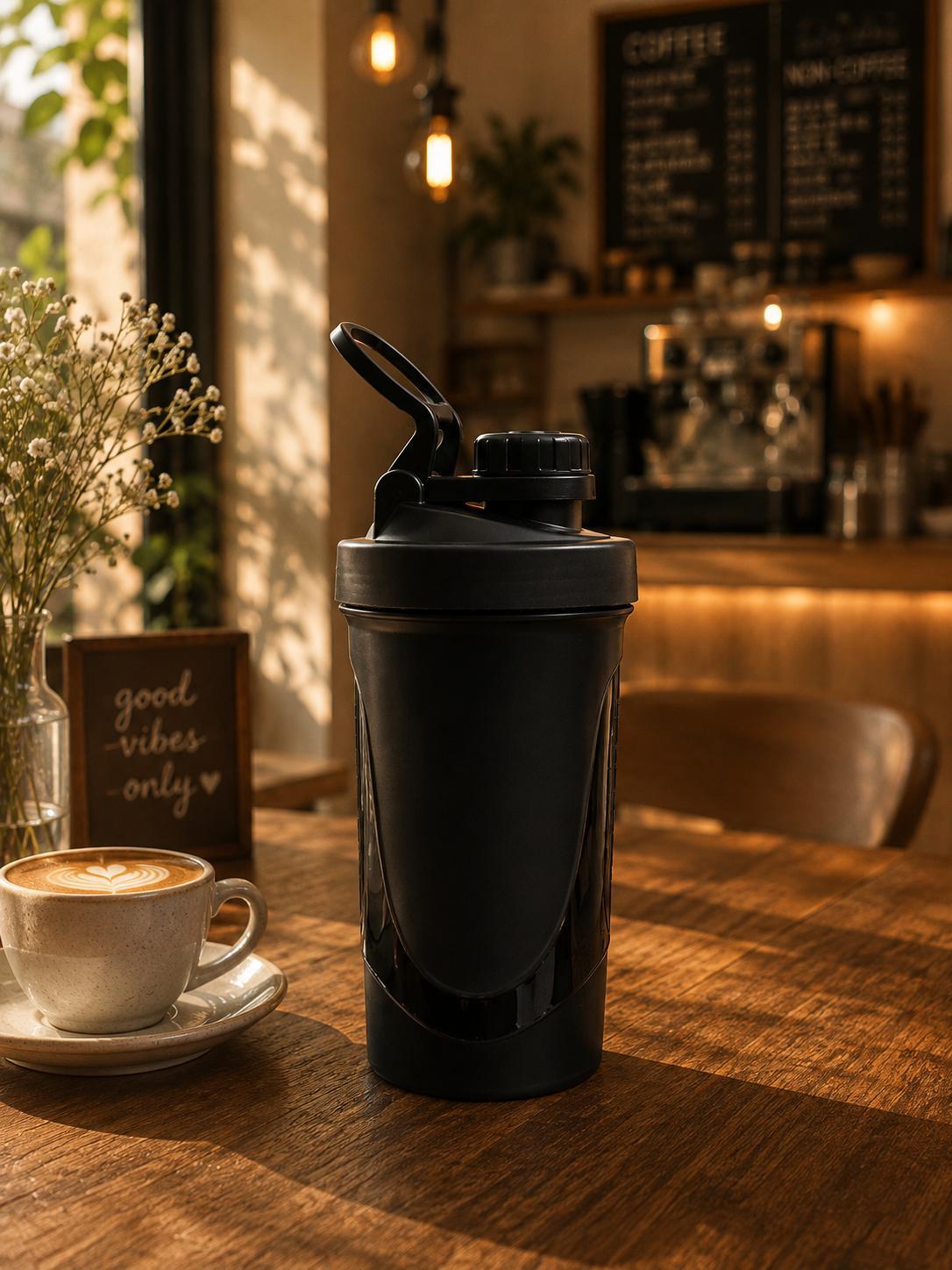 Matte Black Protein Shaker Bottle with Twist Cap | Leak-Proof Gym Water Bottle