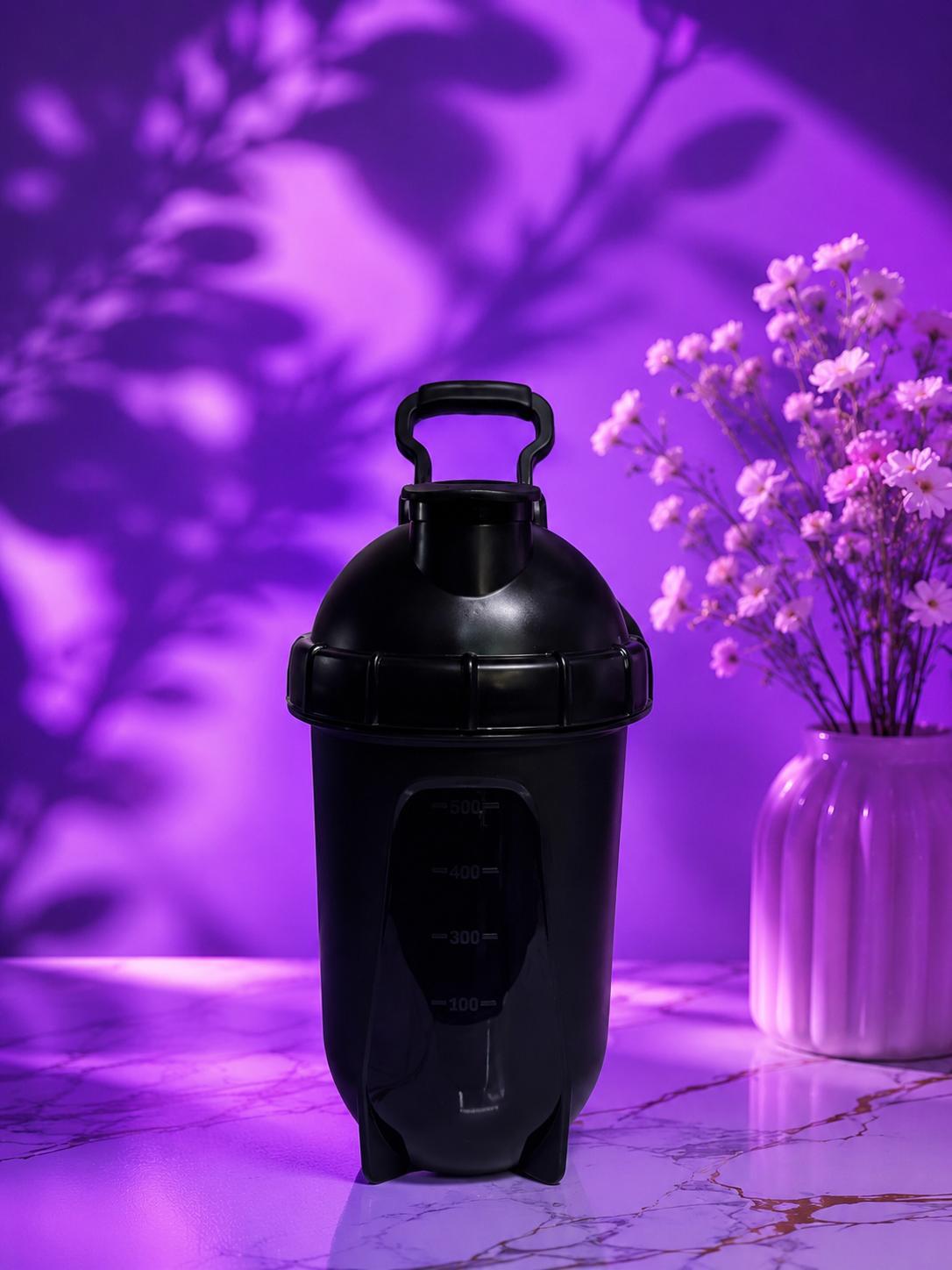 Matte Black Protein Shaker Bottle with Measurement Window | Gym Water Bottle