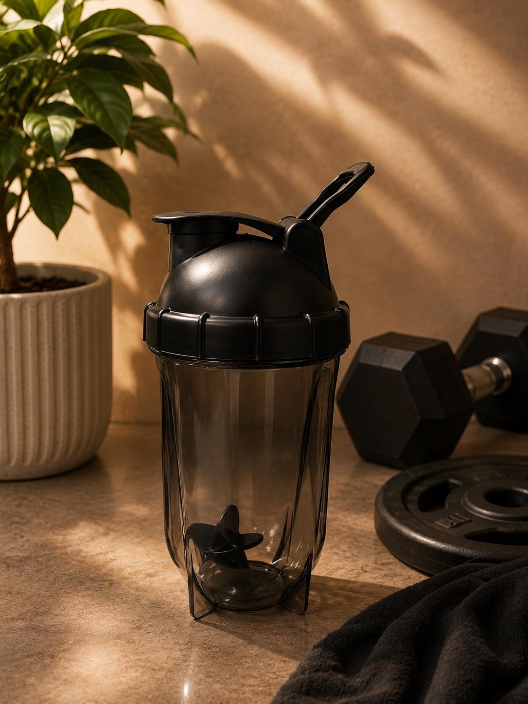 Transparent Black Protein Shaker Bottle with Agitator Insert | Gym Water Bottle
