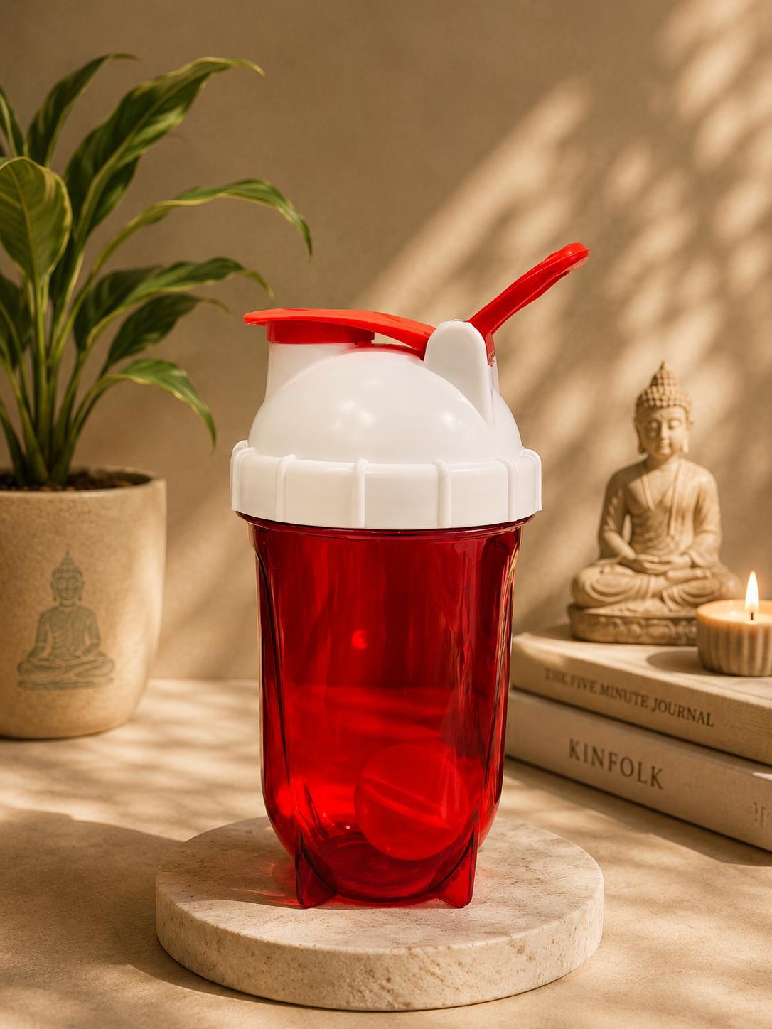 Transparent Red Protein Shaker Bottle with Agitator Insert | Gym Water Bottle